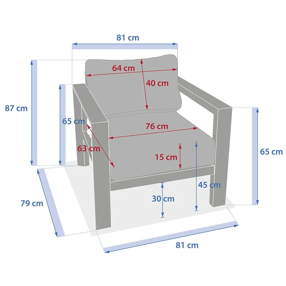 Cadeirão EVASION cinza escuro em alumínio