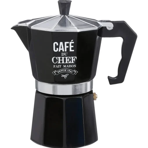Cafeteira preta decorada em metal 350ml