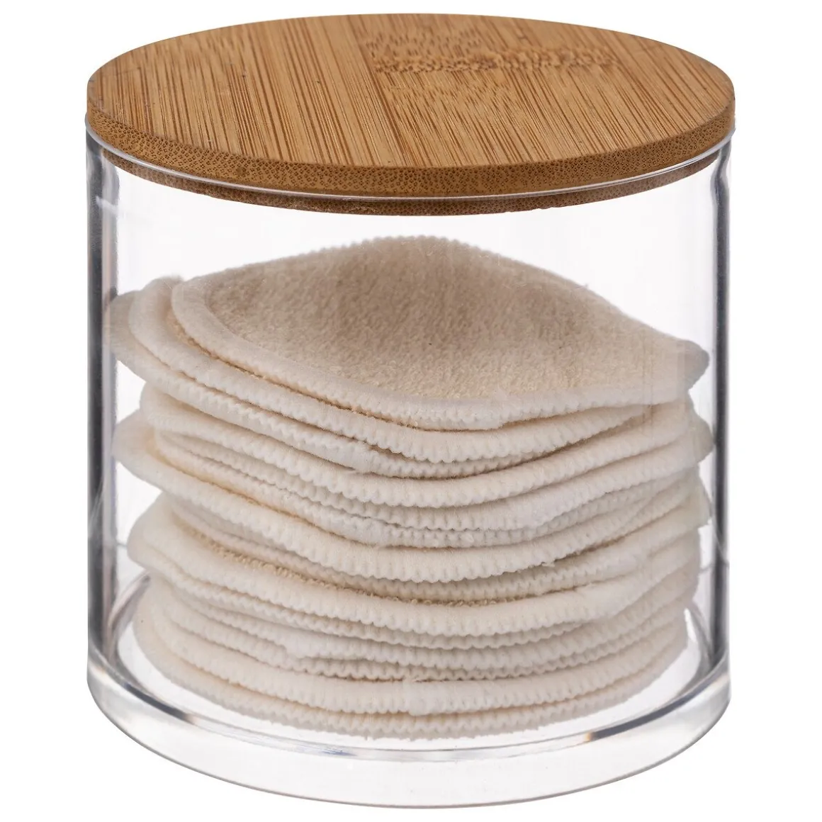 Caixa com discos reutilizáveis em algodão