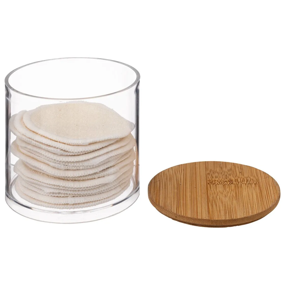 Caixa com discos reutilizáveis em algodão