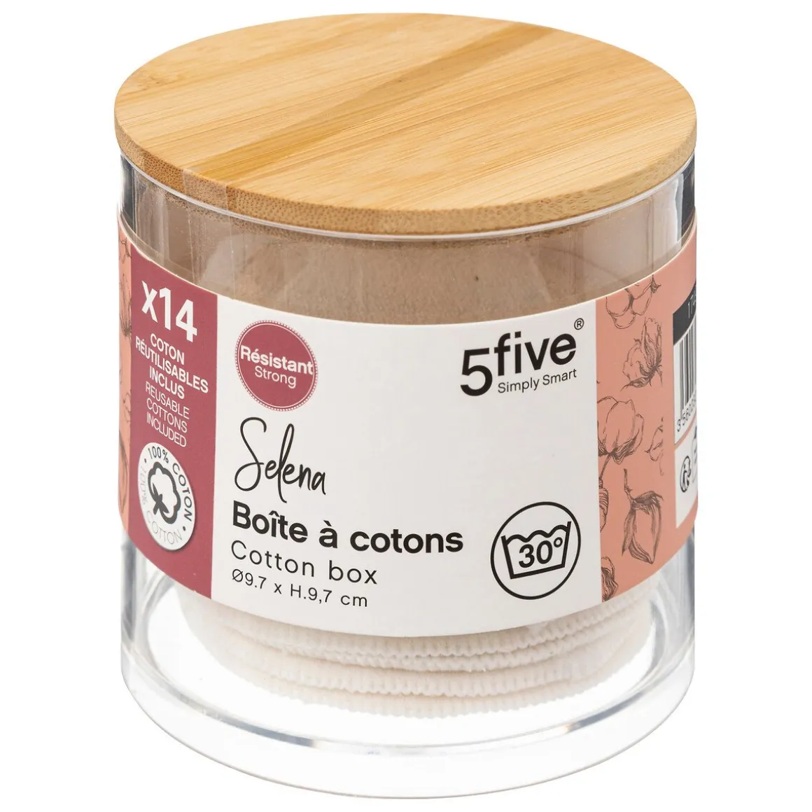 Caixa com discos reutilizáveis em algodão