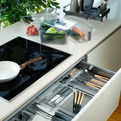 Caixa de arrumação com fundo cinza 16x16cm