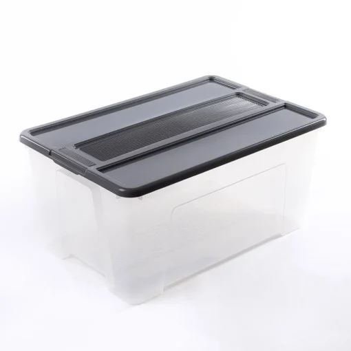 Caixa de arrumação TEX-BOX com tampa cinza 48l