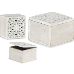 Caixa decorativa branca perfurada em madeira 11,5x11,5cm