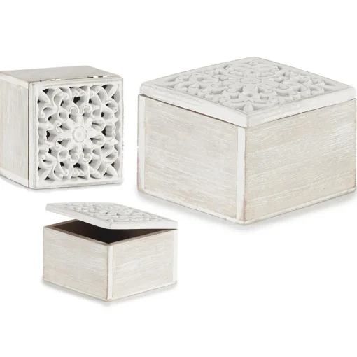 Caixa decorativa branca perfurada em madeira 11,5x11,5cm