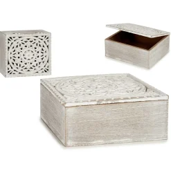 Caixa decorativa branca perfurada em madeira 16,5x19,5cm