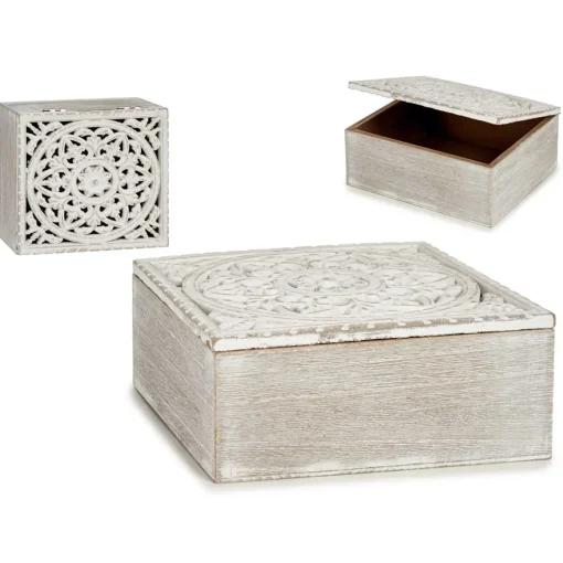 Caixa decorativa branca perfurada em madeira 16,5x19,5cm