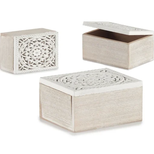 Caixa decorativa branca perfurada em madeira 16x11cm