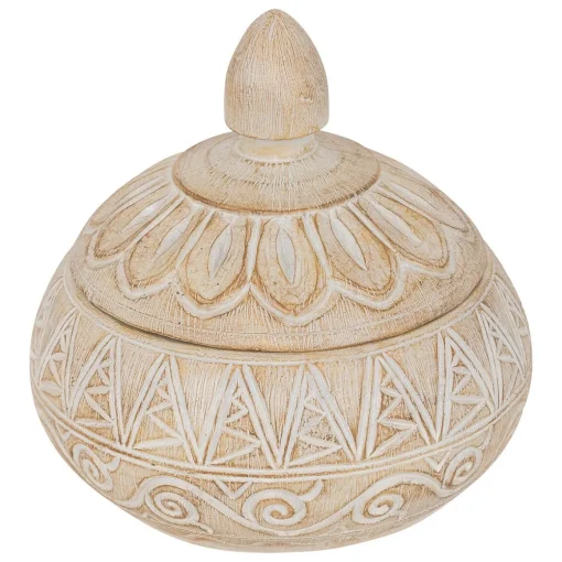 Caixa decorativa ORIENTAL 15,5cm bege em poliresina