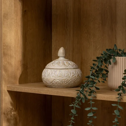 Caixa decorativa ORIENTAL 15,5cm bege em poliresina