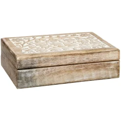 Caixa decorativa ritual bege em madeira mango 6x21cm