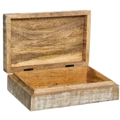 Caixa decorativa ritual bege em madeira mango 6x21cm