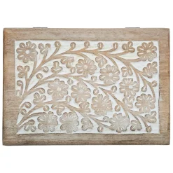 Caixa decorativa ritual bege em madeira mango 6x21cm