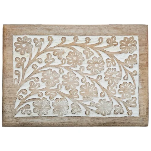 Caixa decorativa ritual bege em madeira mango 6x21cm