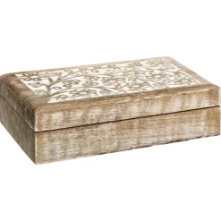 Caixa decorativa ritual bege em madeira mango 7,5x25cm