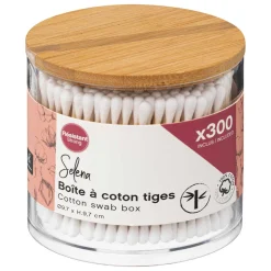 Caixa em acrílico e bambu com 300 cotonetes