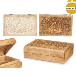 Caixa em madeira mango com decoração buda 21,5cm