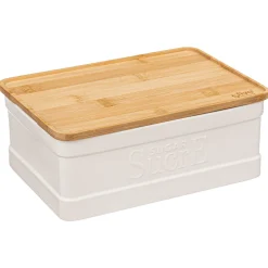 Caixa Para Açucar Natureo Branca Com Tampa Em Bambu