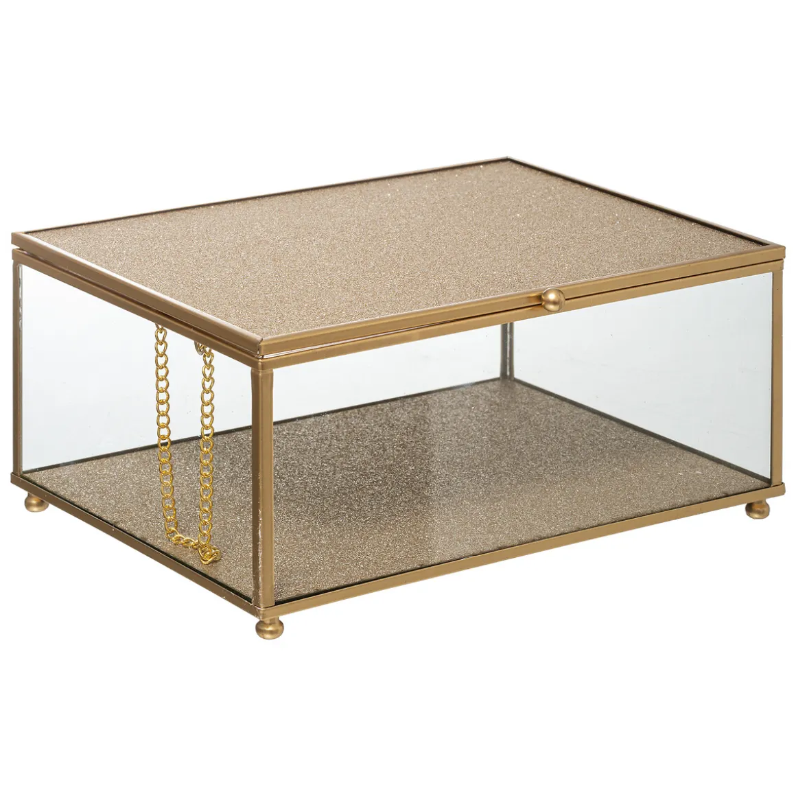 Caixa para bijuteria dourada em vidro e metal PAILL