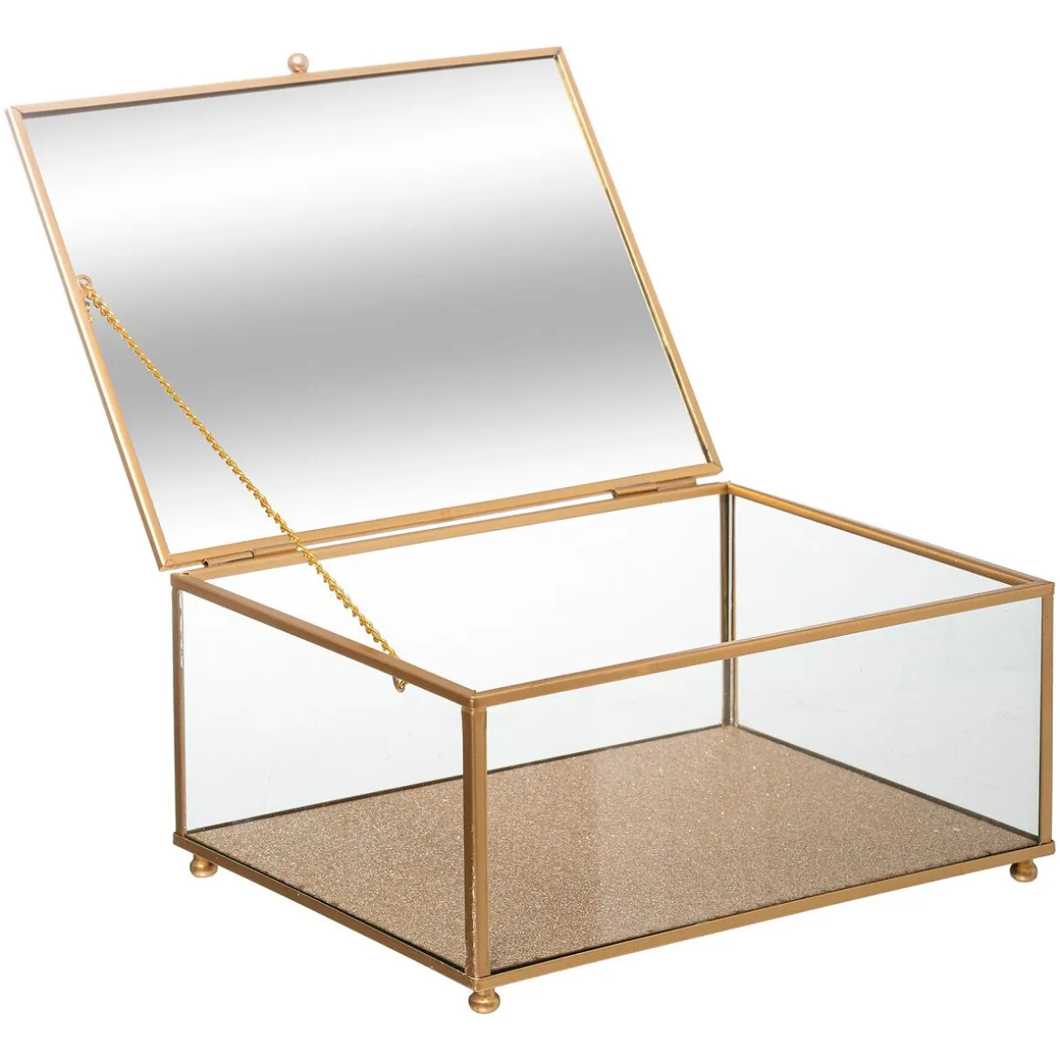 Caixa para bijuteria dourada em vidro e metal PAILL