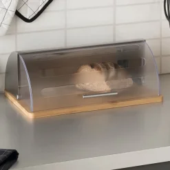 Caixa para pão em inox e bambu