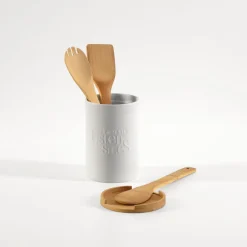 Caixa para utensílios NATUREO branca com base em bambu