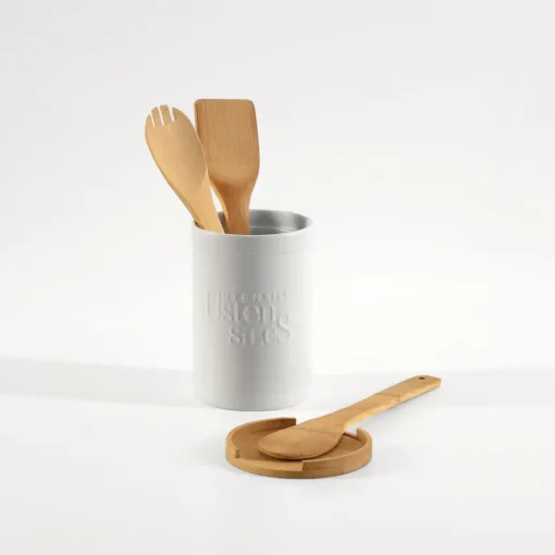 Caixa para utensílios NATUREO branca com base em bambu