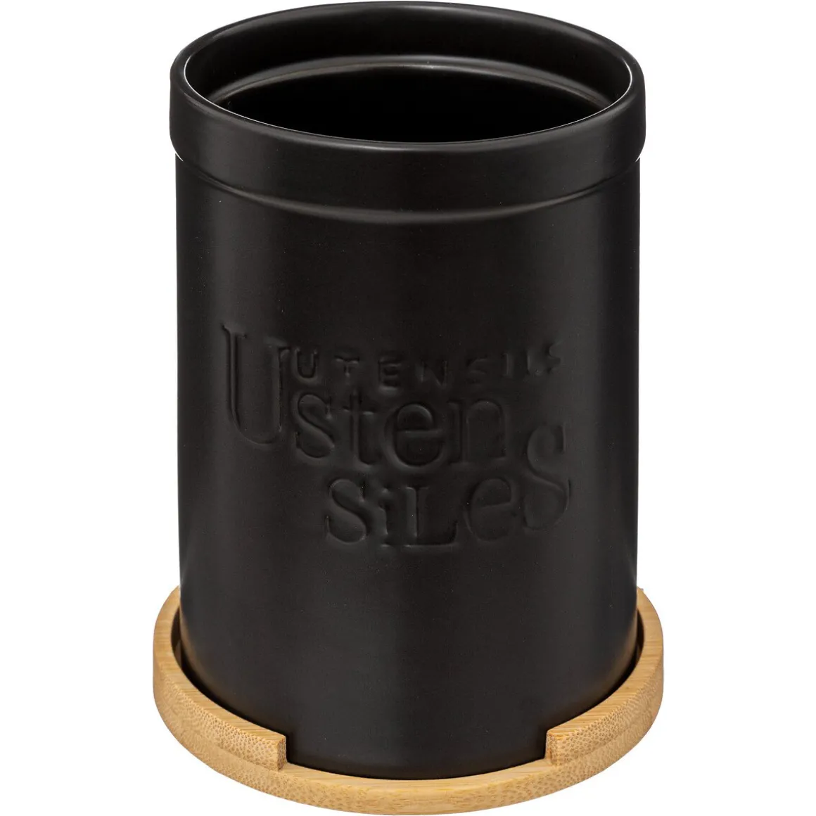 Caixa para utensílios NATUREO preta com base em bambu