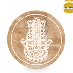 Caixa Redonda Hamsá Em Madeira Mango Com Tampa