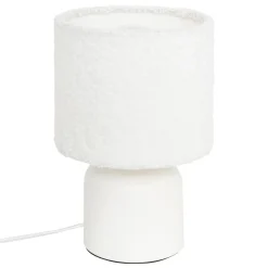 Candeeiro de mesa BONA branco com abajour em pelo bouclé