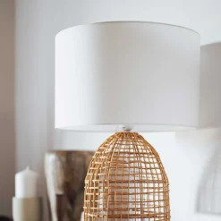Candeeiro de mesa KARLA em rattan bege e branco