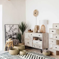 Candeeiro de mesa KARLA em rattan bege e branco