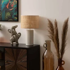 Candeeiro de mesa lylia branco e bege em cerâmica