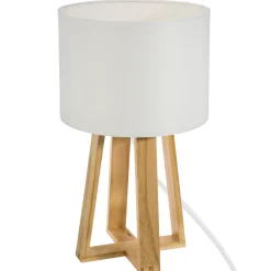 Candeeiro de mesa MOLU branco com base em madeira pinho