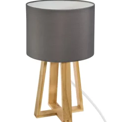 Candeeiro de mesa MOLU cinza com base em madeira pinho