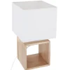 Candeeiro de mesa quadrado branco e castanho em madeira