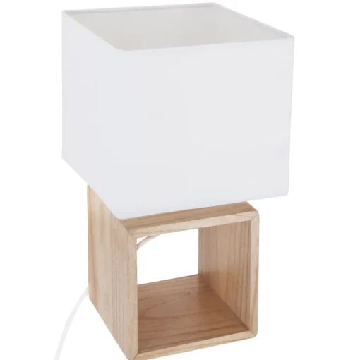 Candeeiro de mesa quadrado branco e castanho em madeira