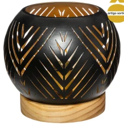 Candeeiro de mesa redondo em metal preto
