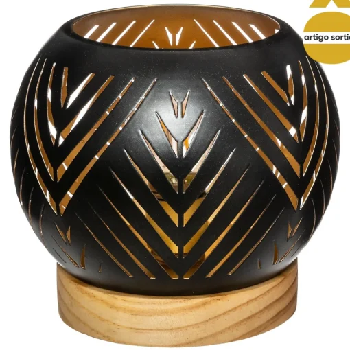 Candeeiro de mesa redondo em metal preto