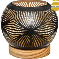 Candeeiro de mesa redondo em metal preto
