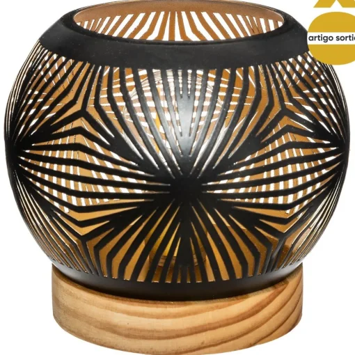 Candeeiro de mesa redondo em metal preto