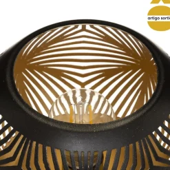 Candeeiro de mesa redondo em metal preto