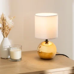 Candeeiro de mesa TIMEO bola dourada em cerâmica