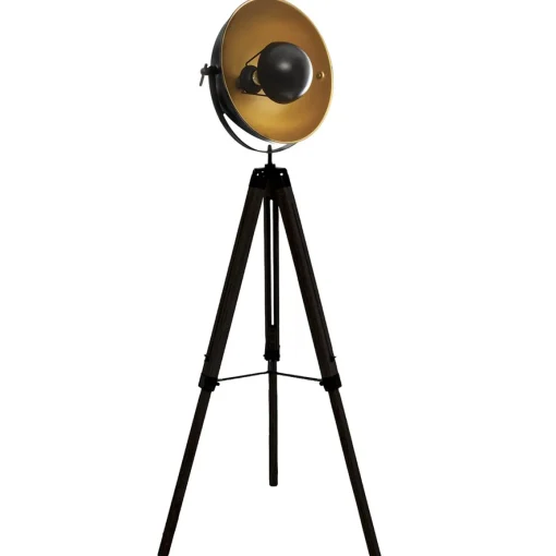 Candeeiro de pé LAHTI preto e dourado com tripé