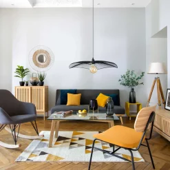 Candeeiro de pé RUNO linho com tripé em bambu