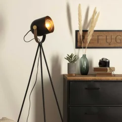 Candeeiro de pé tripé BIL preto em metal 136cm