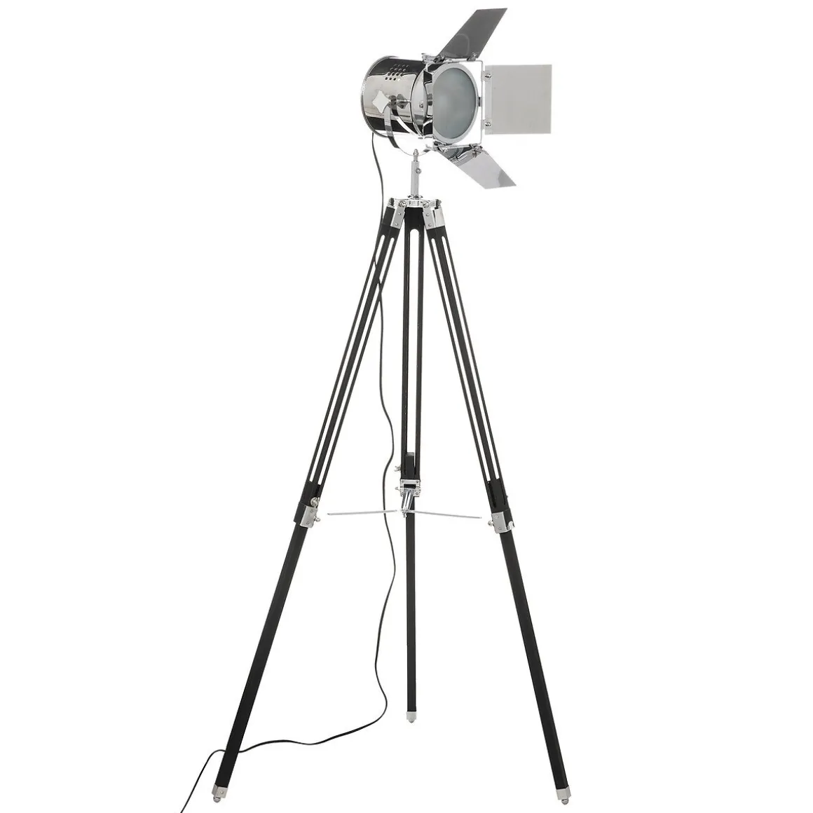 Candeeiro de pé tripé RIO preto e prateado em metal