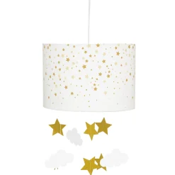 Candeeiro de teto branco e dourado com pendurantes