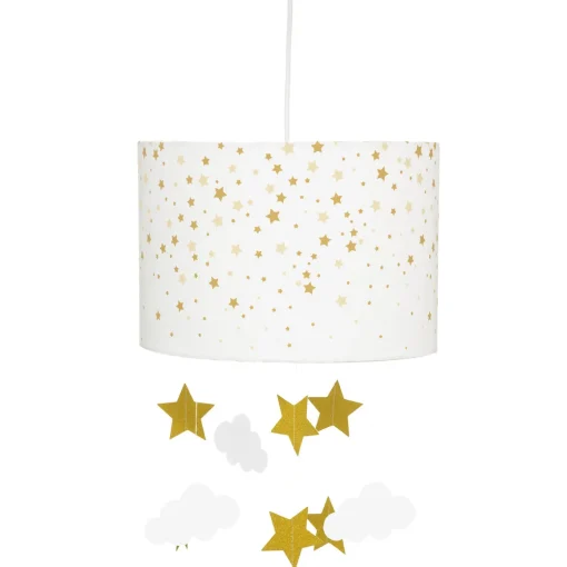 Candeeiro de teto branco e dourado com pendurantes