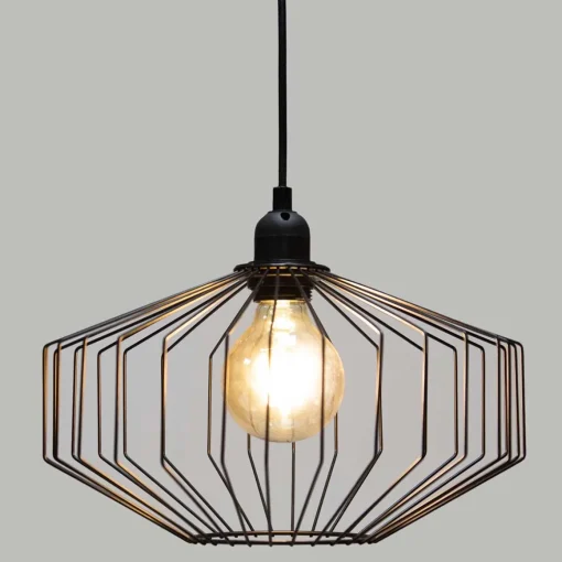 Candeeiro de teto decorativa preta em metal 30.5x23cm